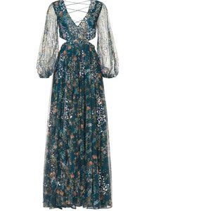 Mac Duggal Blue Floral Backless Dress